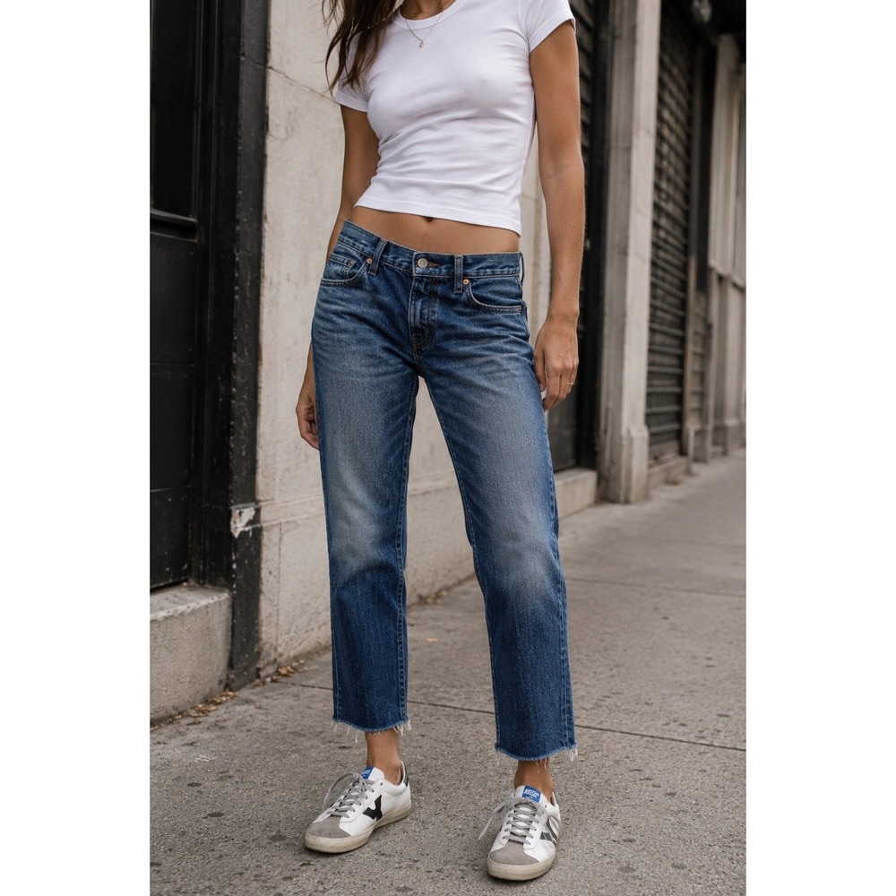 Rag & Bone Dre Low Rise Slim Boyfriend Jeans Mariposa Raw Hem Blue 28